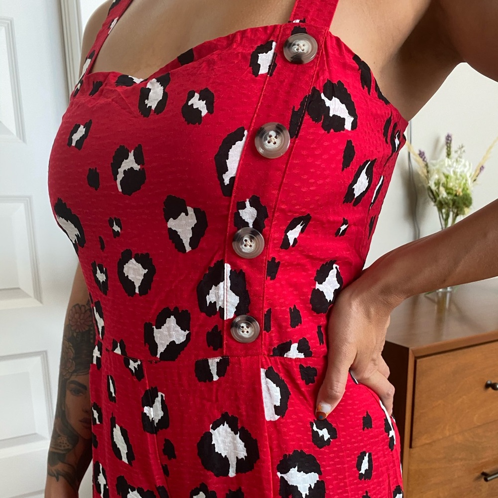 Red leopard jumpsuit